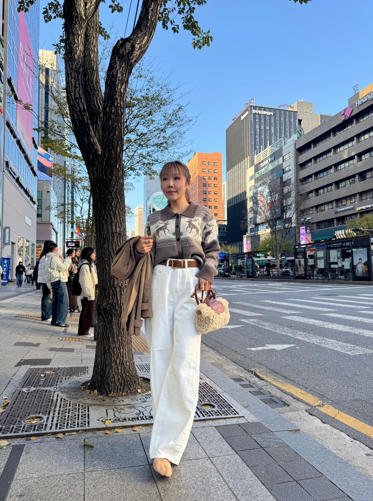 車線彎刀牛仔褲 ( 白/杏/淡綠 )