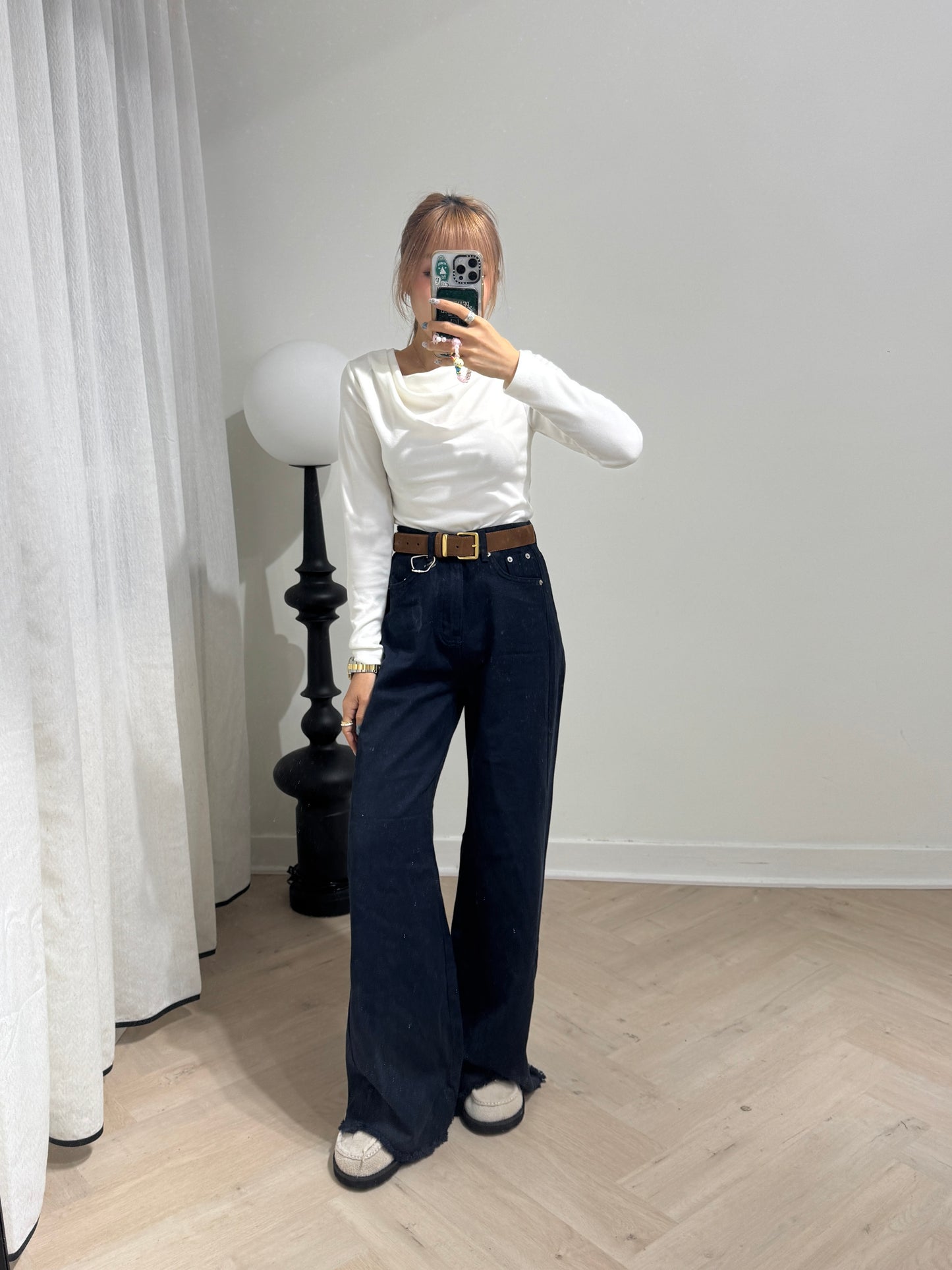 軟料斜布長直褲 ( 啡/白/寶藍 )