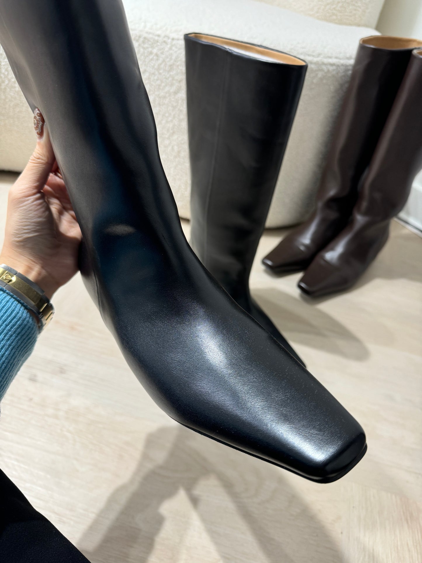 幼方頭內踭長BOOT ( 黑/深啡 )