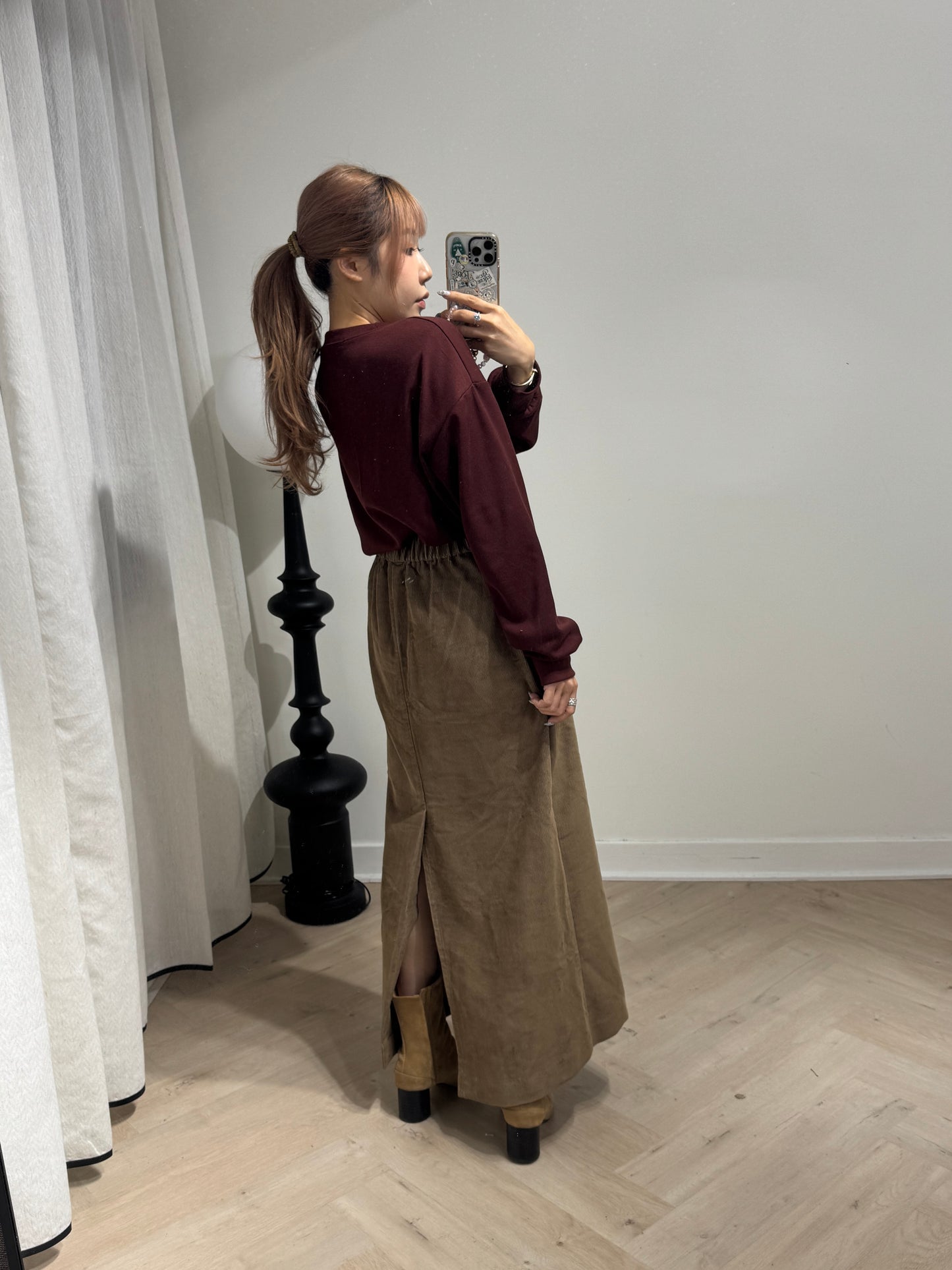 黑BELT口袋燈芯絨直裙 ( 深藍/啡 )