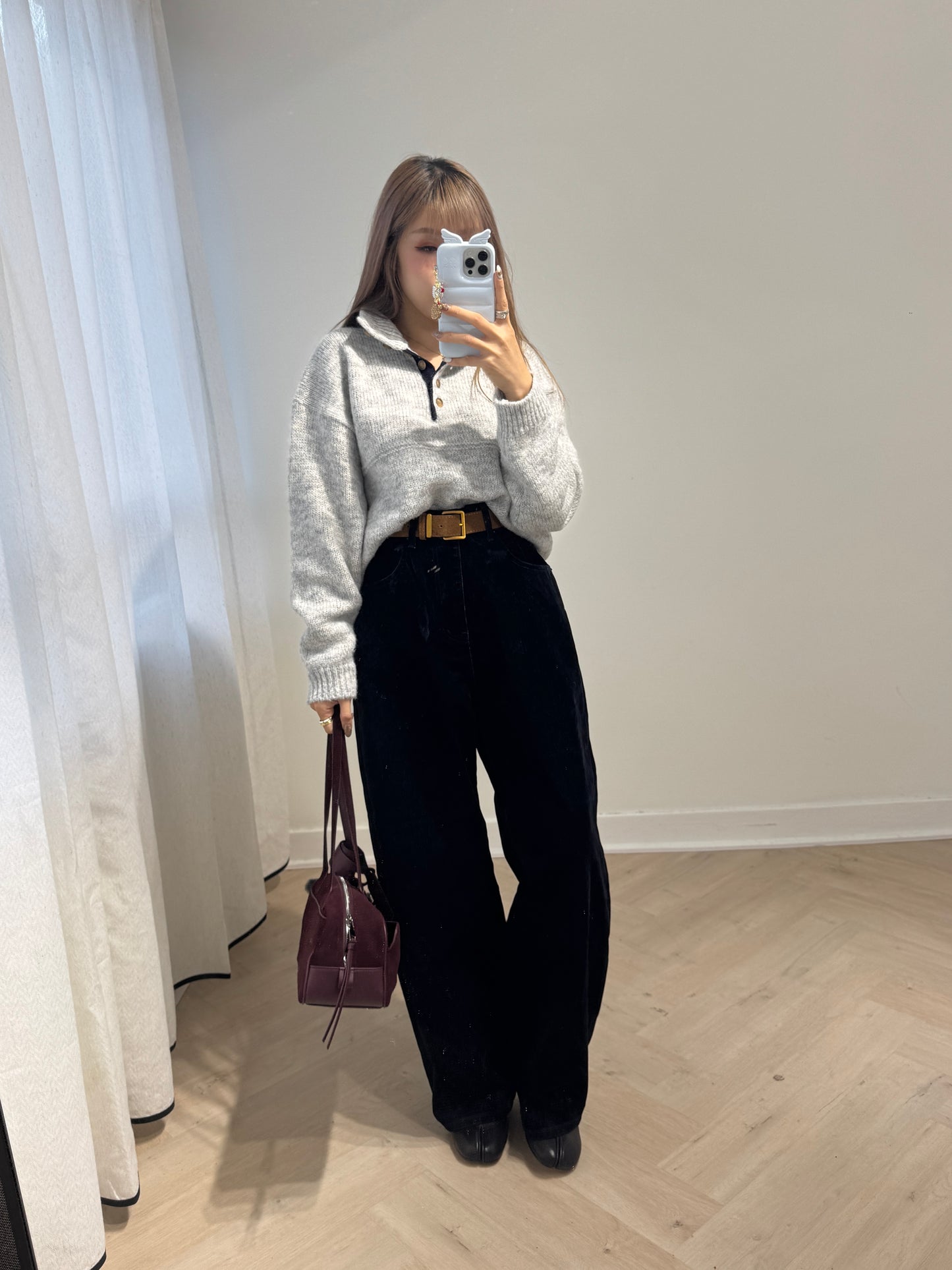 厚挺絨面長牛仔褲 ( 深啡/寶藍 )