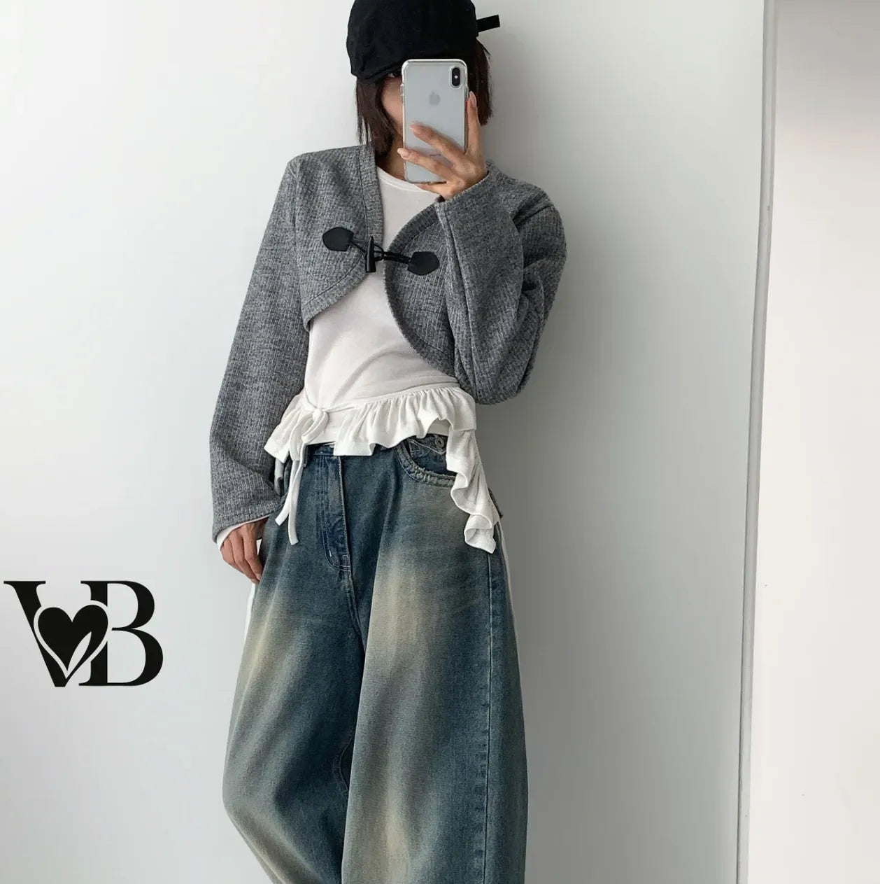 牛角扣線料短外套 ( 黑/灰/啡 )