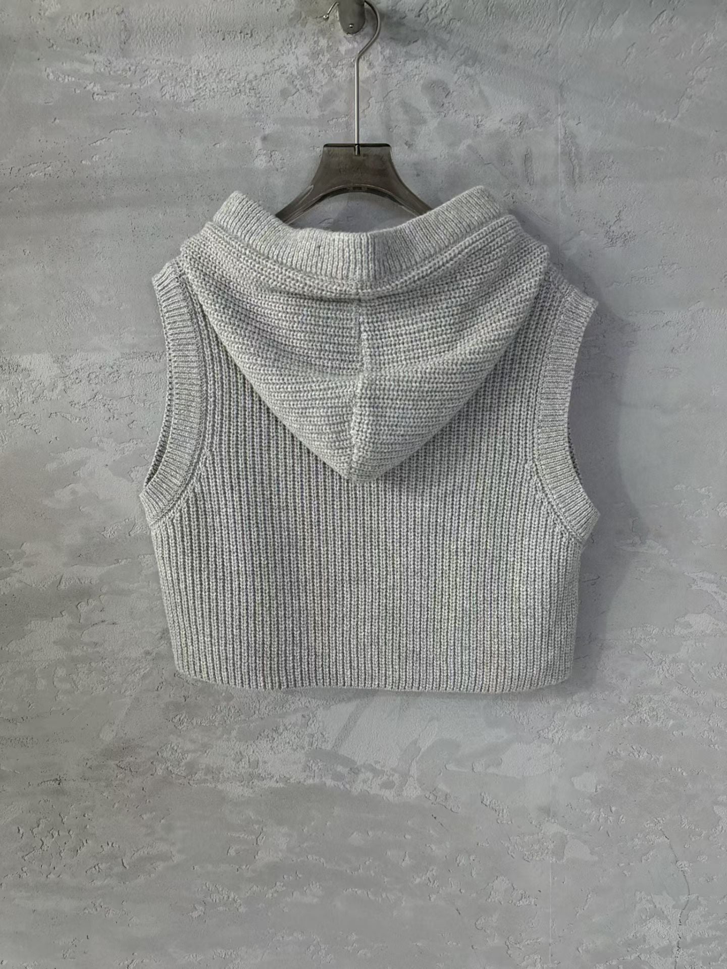 有帽冷線背心上衣 ( 黑/灰 )