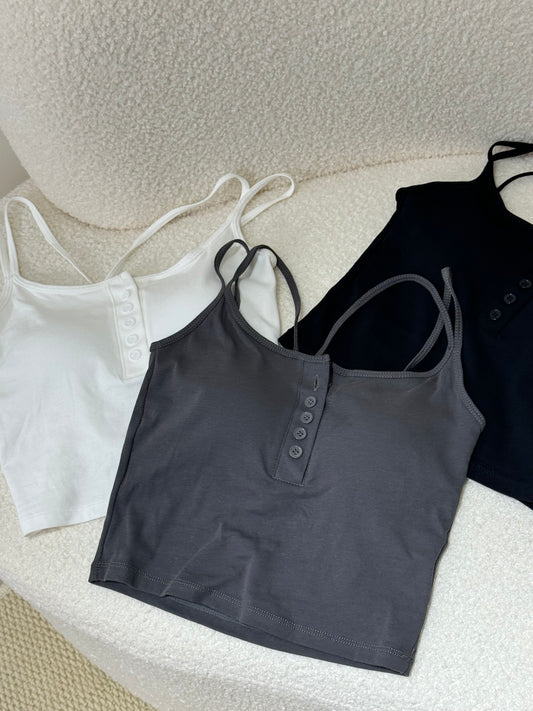 鈕扣幼帶BRA-TOP ( 黑/白/杏/深灰 )