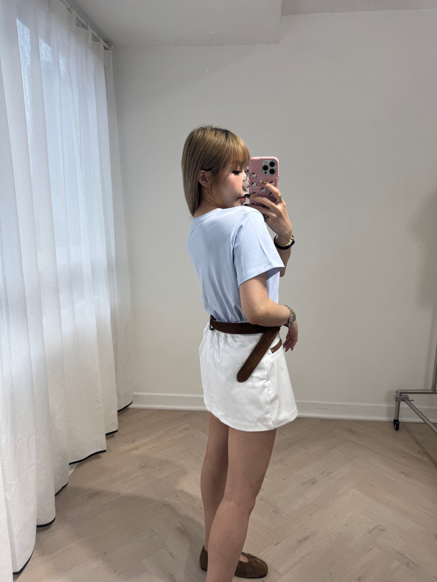 撞邊裙褲 ( 白/啡 )