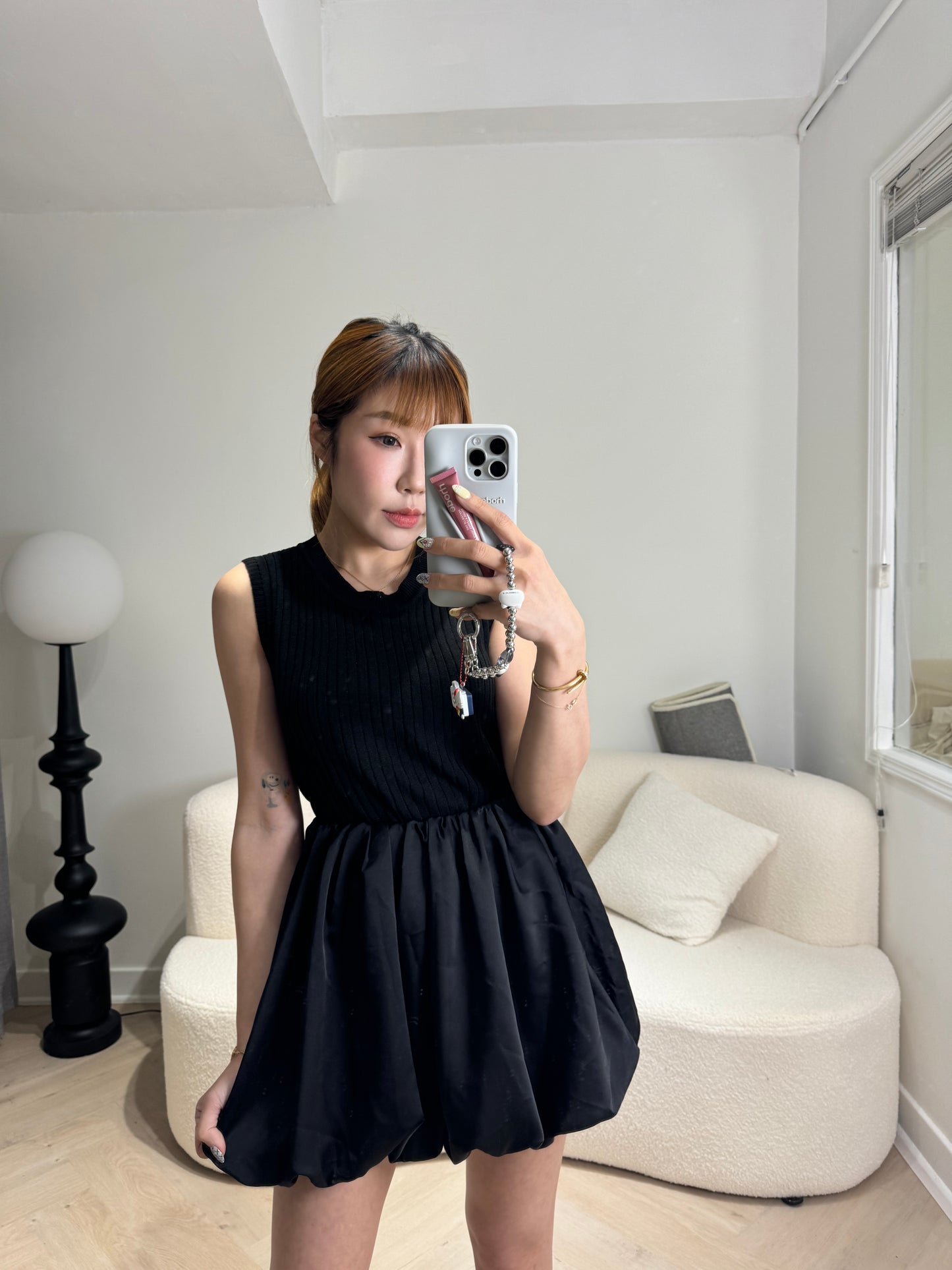 後露背直紋背心 ( 黑/米 )