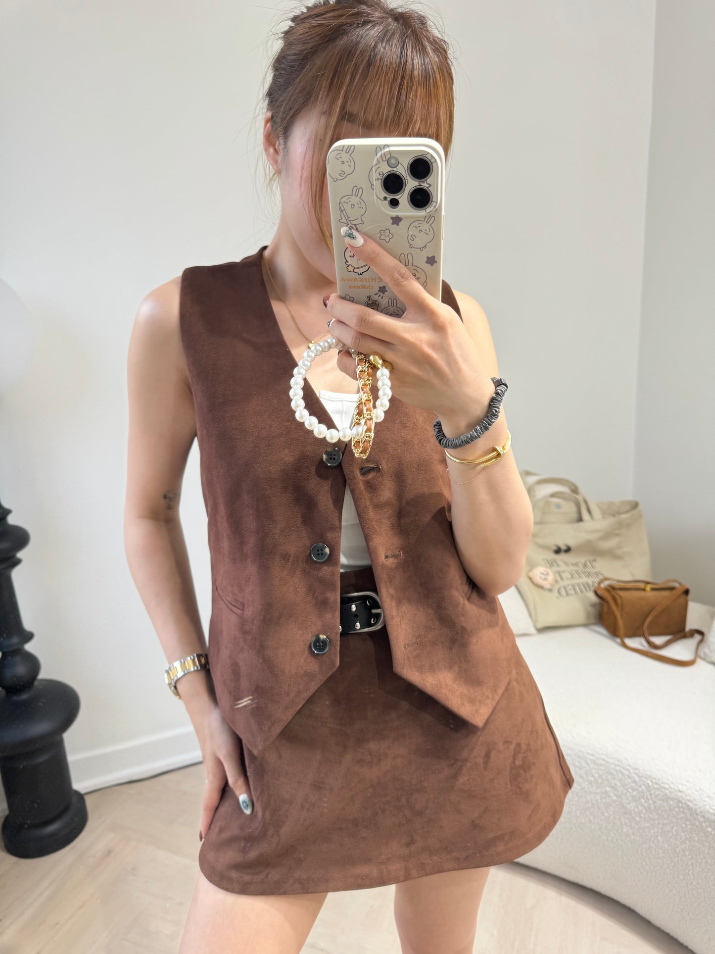 麂布馬甲背心外套 ( 黑/啡/彩藍 )