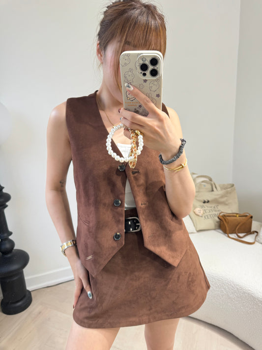 麂布馬甲背心外套 ( 黑/啡/彩藍 )