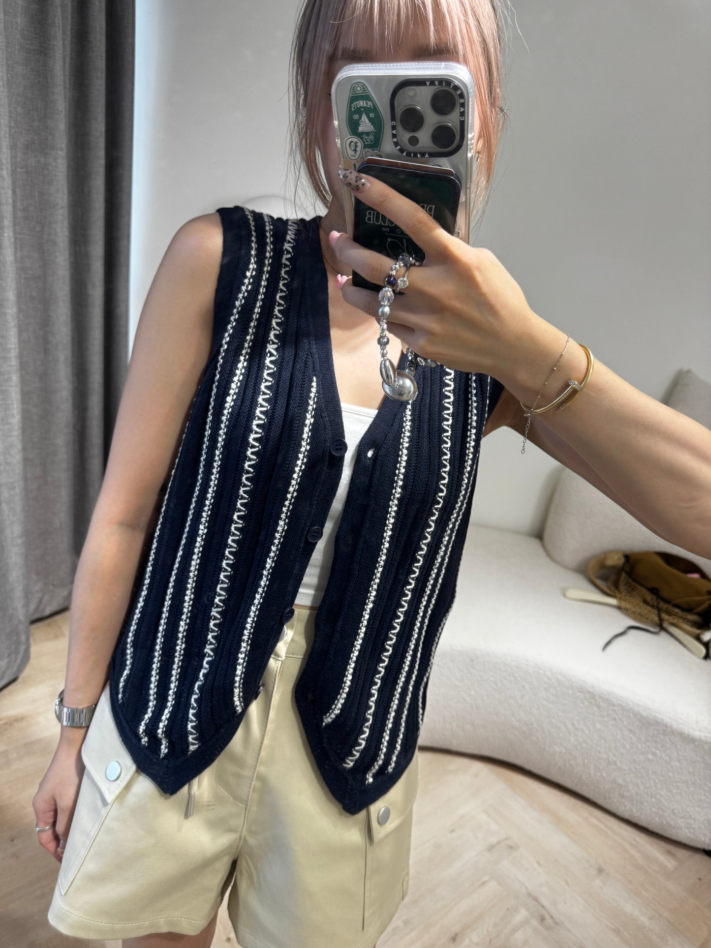 白線紋馬甲背心 ( 啡/寶藍 )