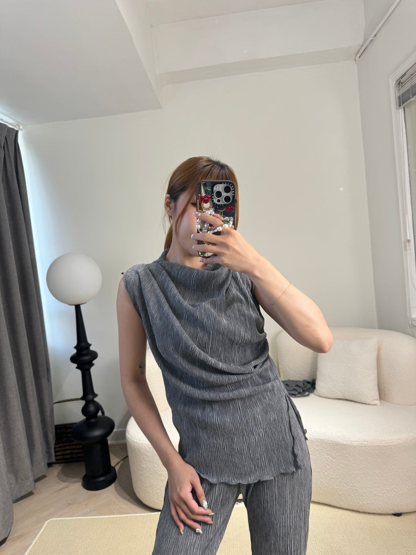 直樹紋背心+長褲套裝 ( 黑/米/啡/灰 )