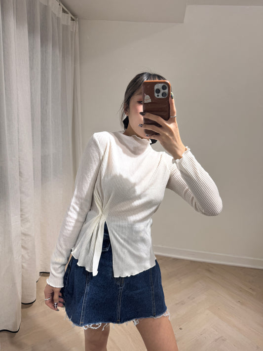 直紋木耳邊側鈕扣上衣 ( 米白/啡/深灰 )