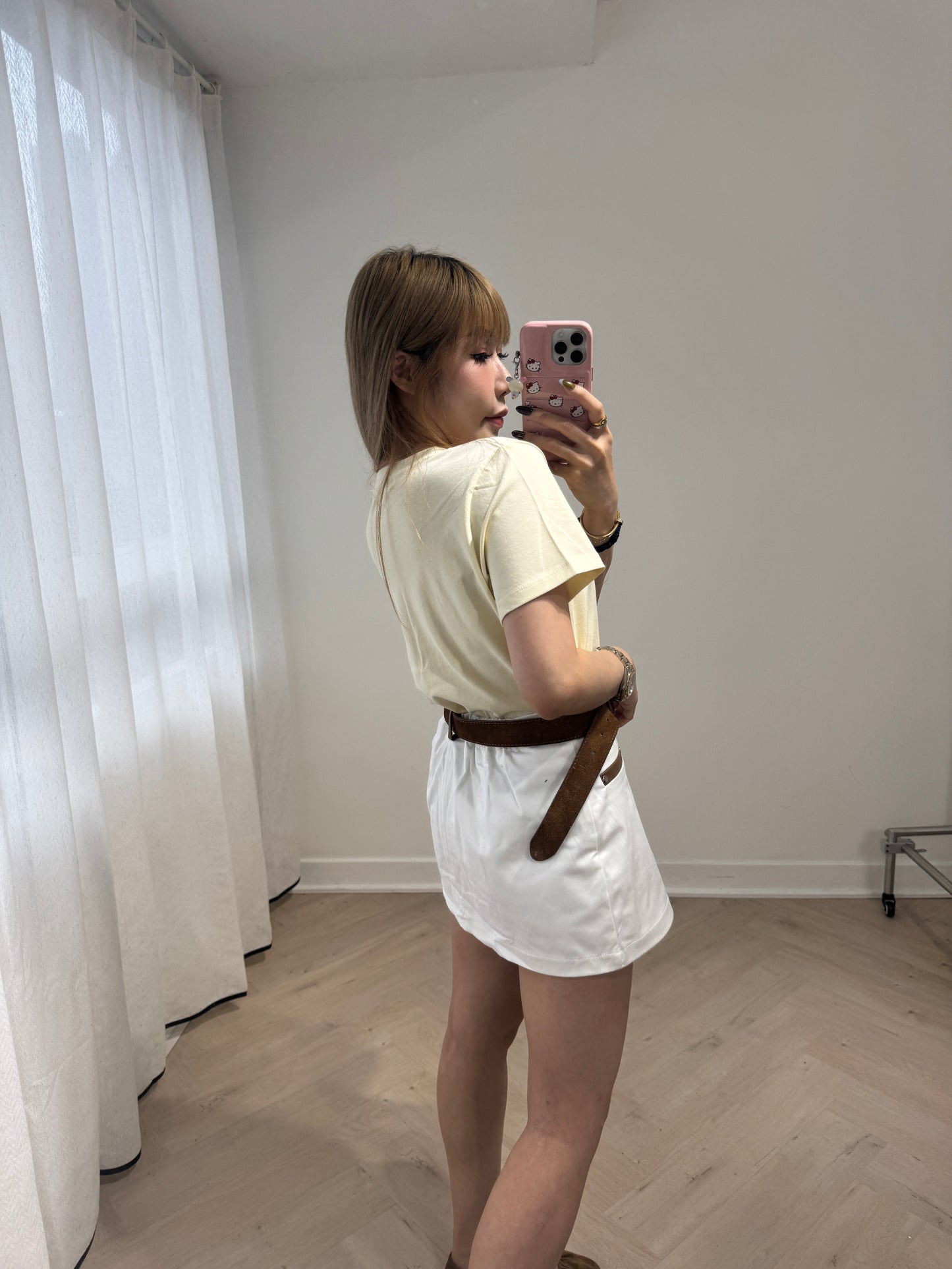 撞邊裙褲 ( 白/啡 )