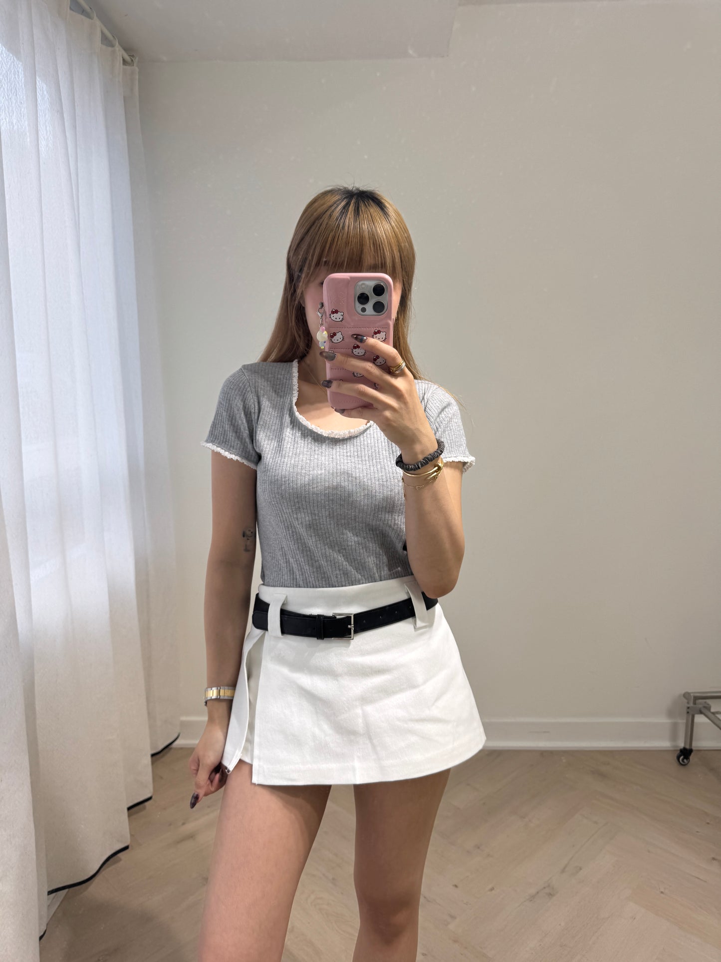 白花邊螺旋紋TEE ( 灰/白 )