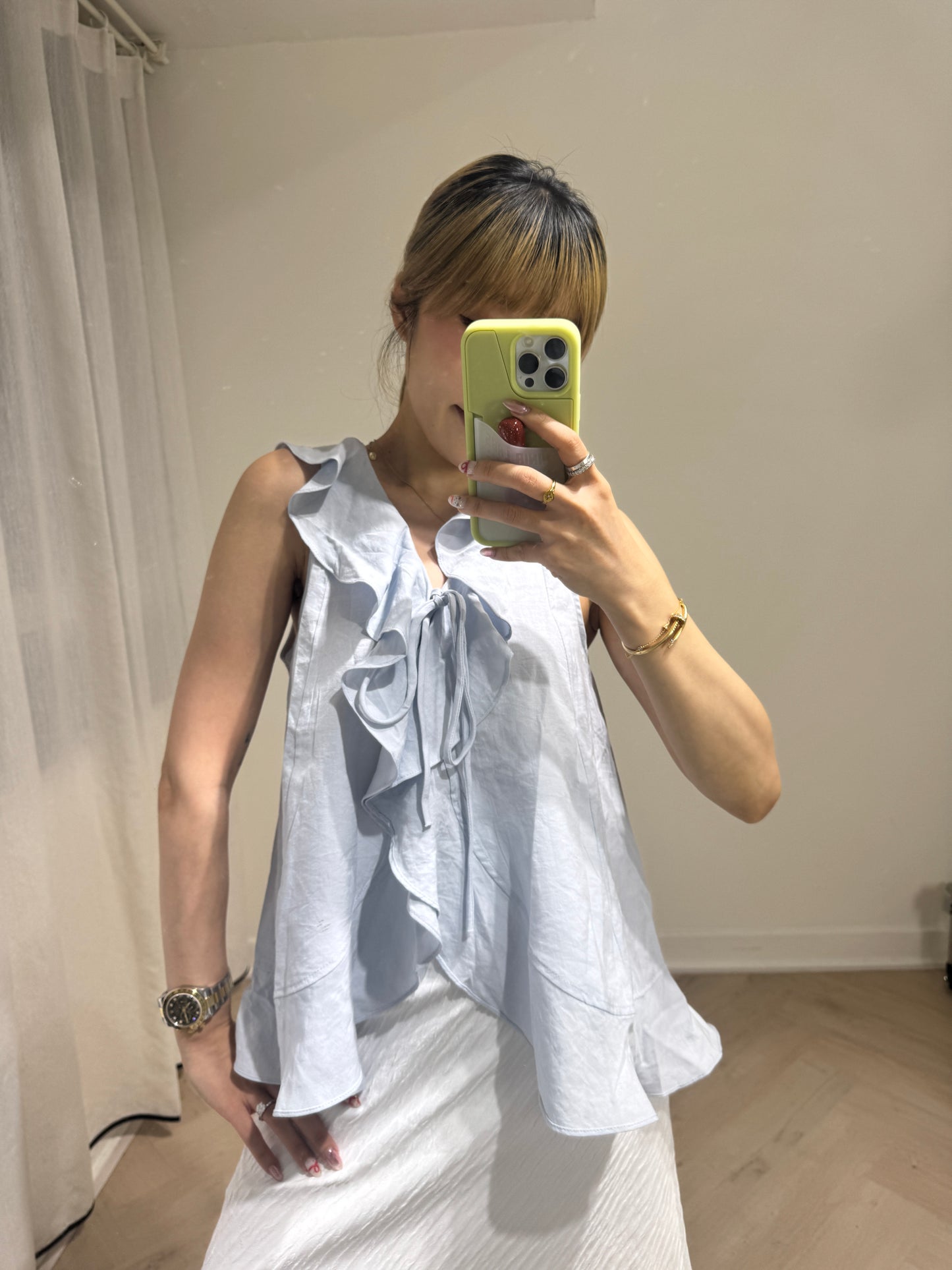 RUFFLE中長款背心 ( 淺綠/粉藍 )