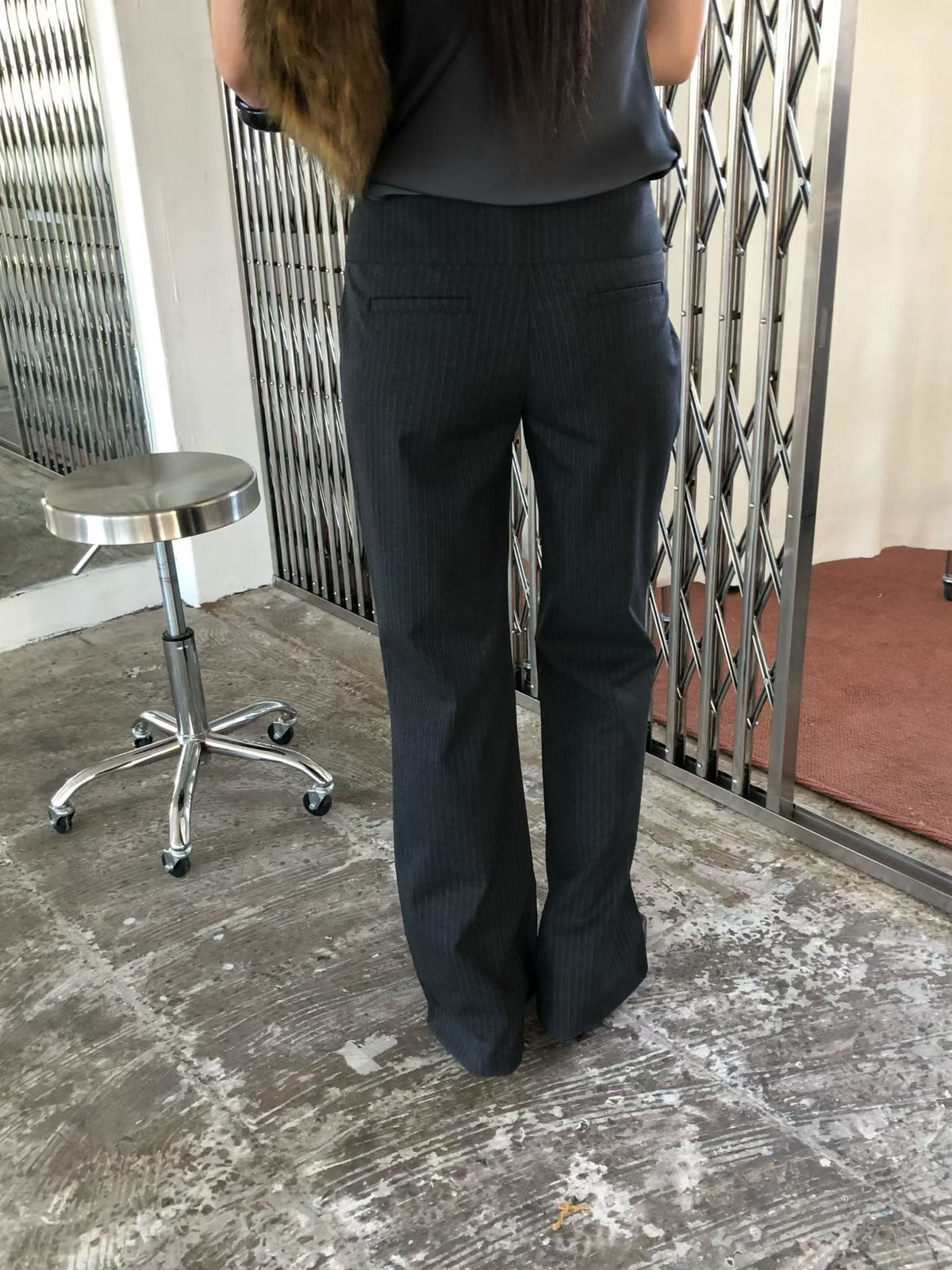 中低腰西裝長褲 ( 黑/灰條紋 )