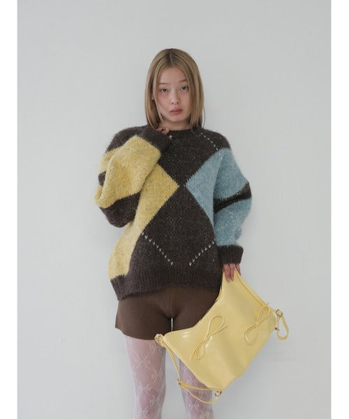 菱格虛線冷衫 ( 粉/黃 )