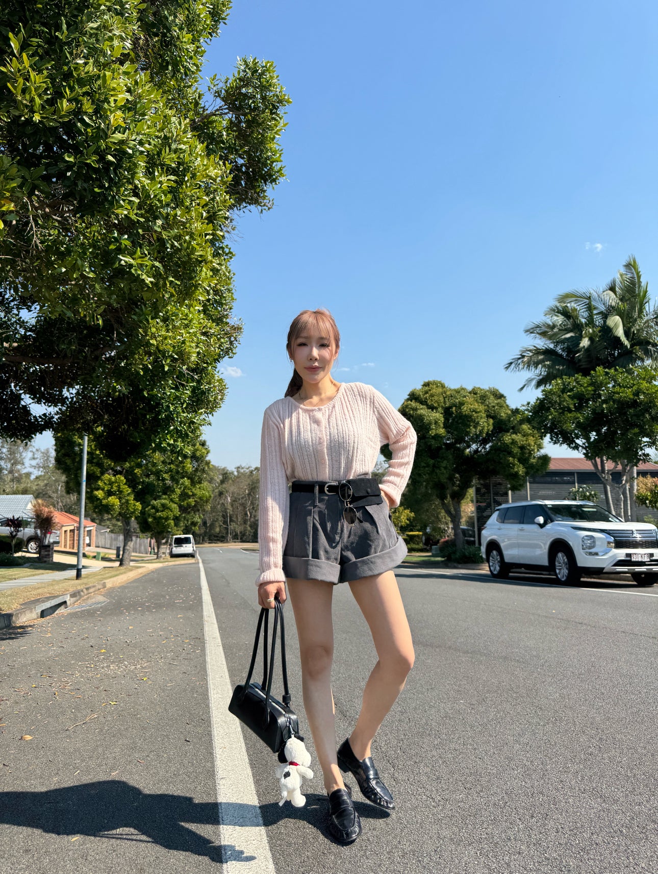 燈芯絨可反摺短褲 ( 米杏/深灰 )