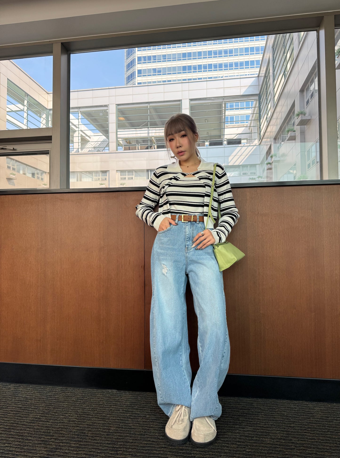 牛麂皮綁繩大頭拖鞋