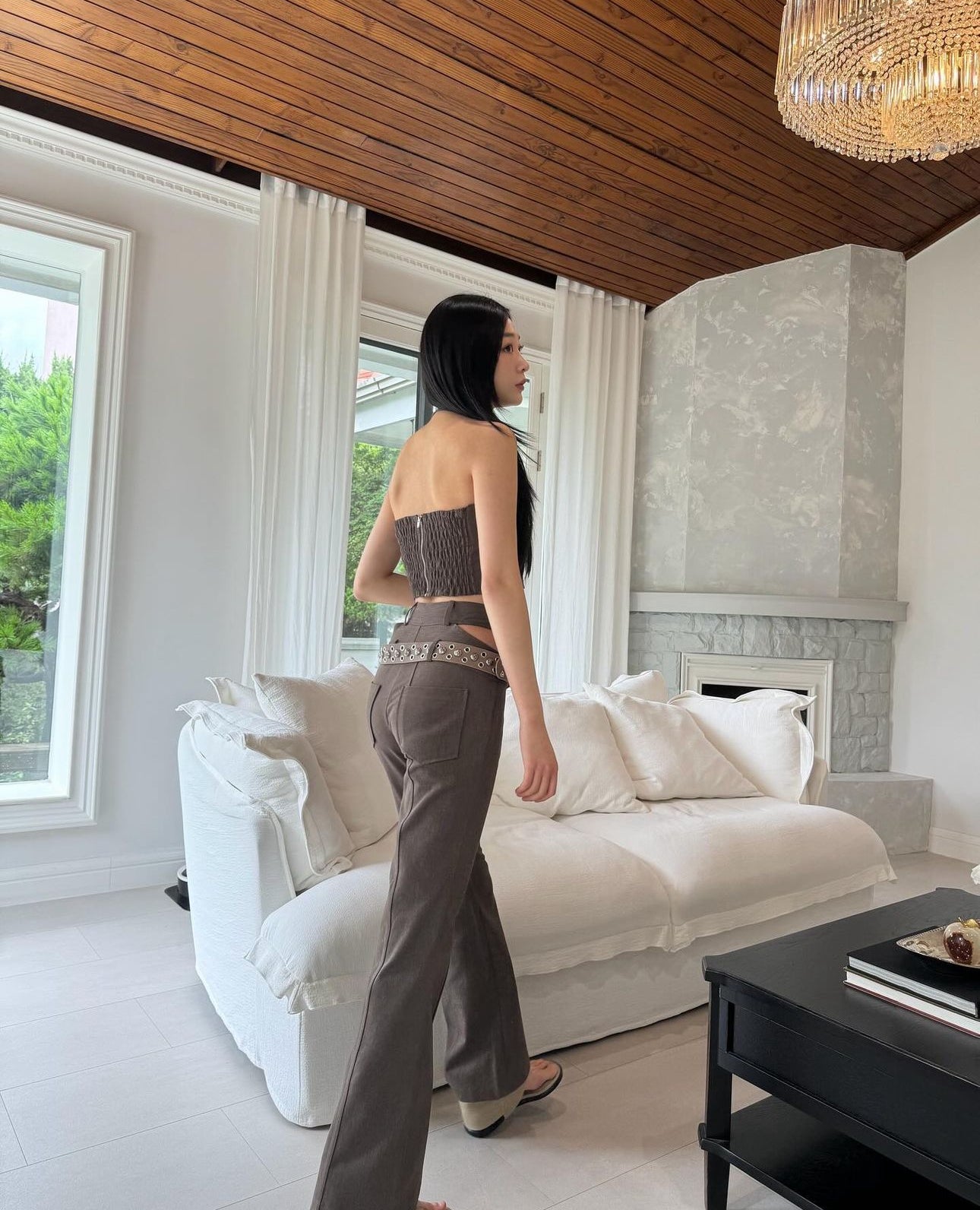 兩旁鏤空長褲 ( 啡/灰 ) S/M