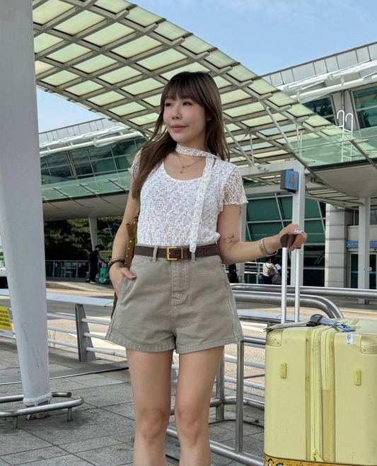 軟身傘形牛仔短褲 ( 白/藍/杏綠 )