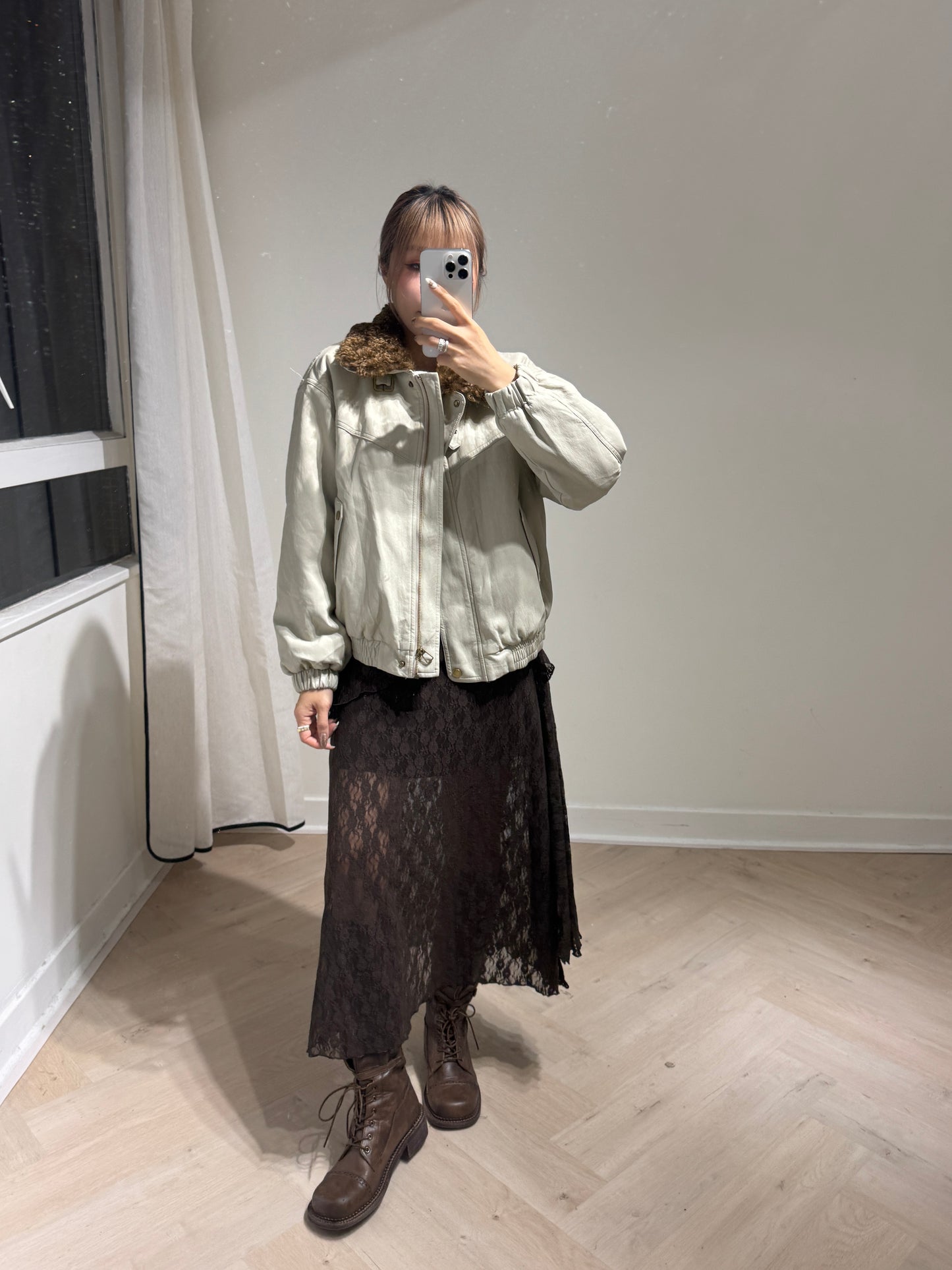 毛領仿皮外套 ( 米/黑/深啡 )