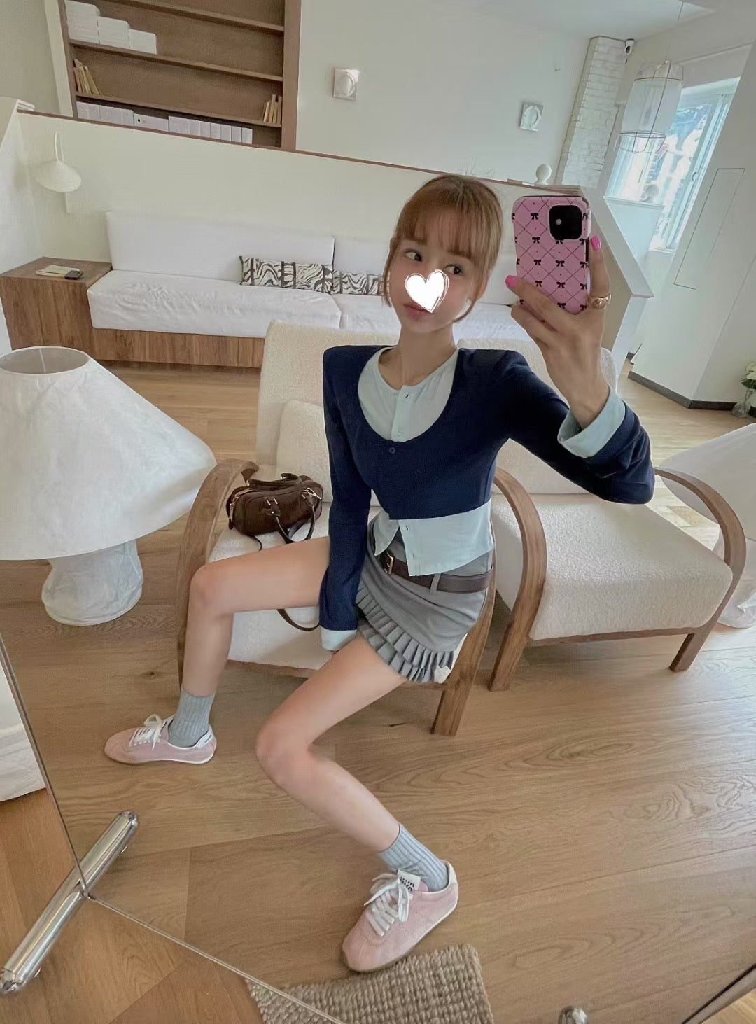 挺西裝料雙層百摺裙褲 ( 灰/啡 )