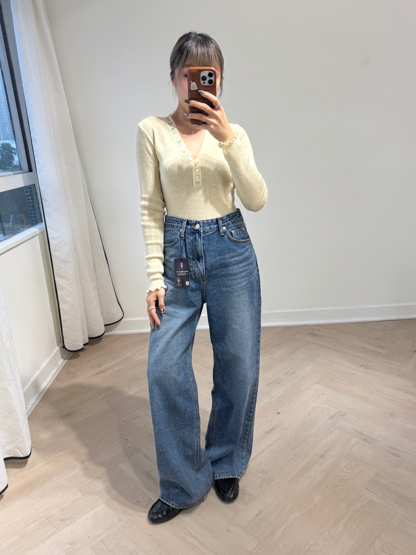 洗水寬鬆直腳牛仔褲 ( S/M/L )