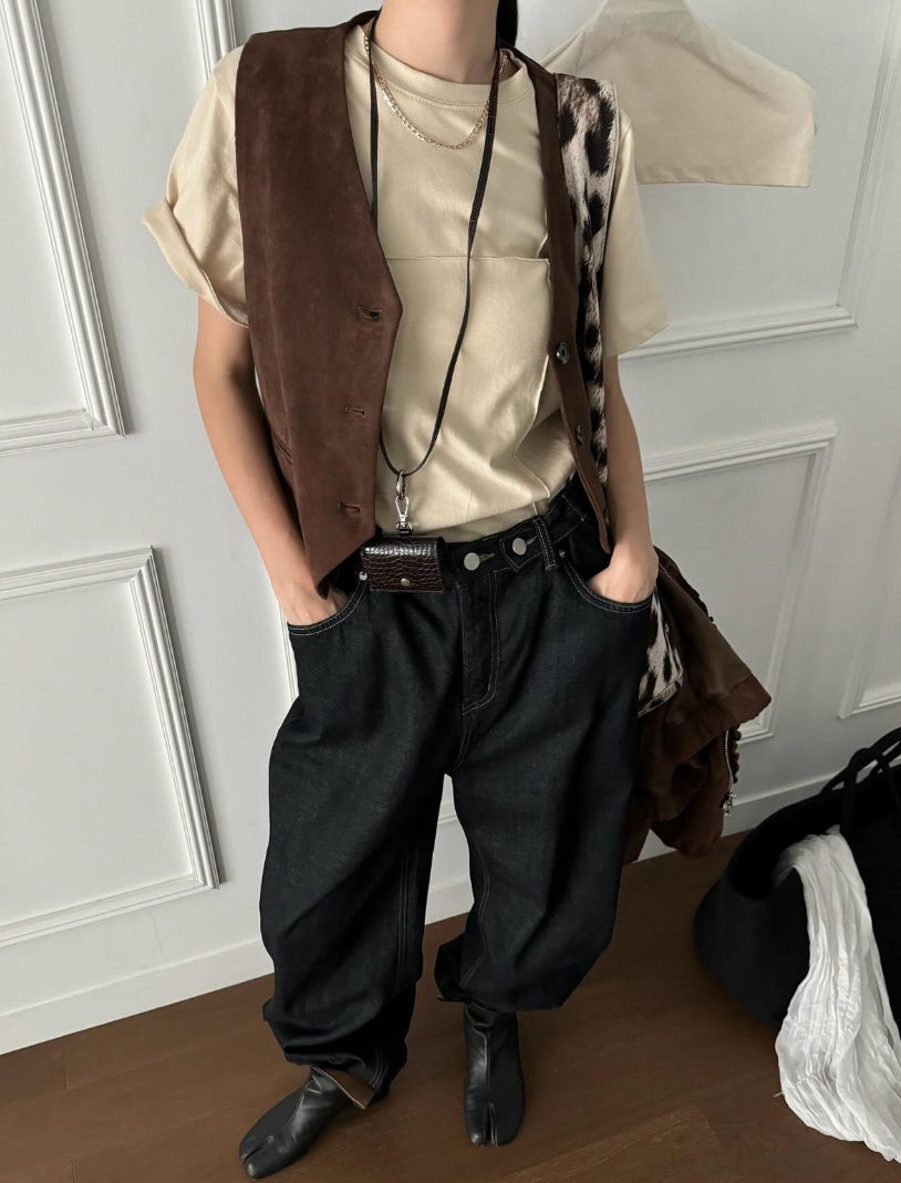 麂布馬甲背心外套 ( 黑/啡/彩藍 )