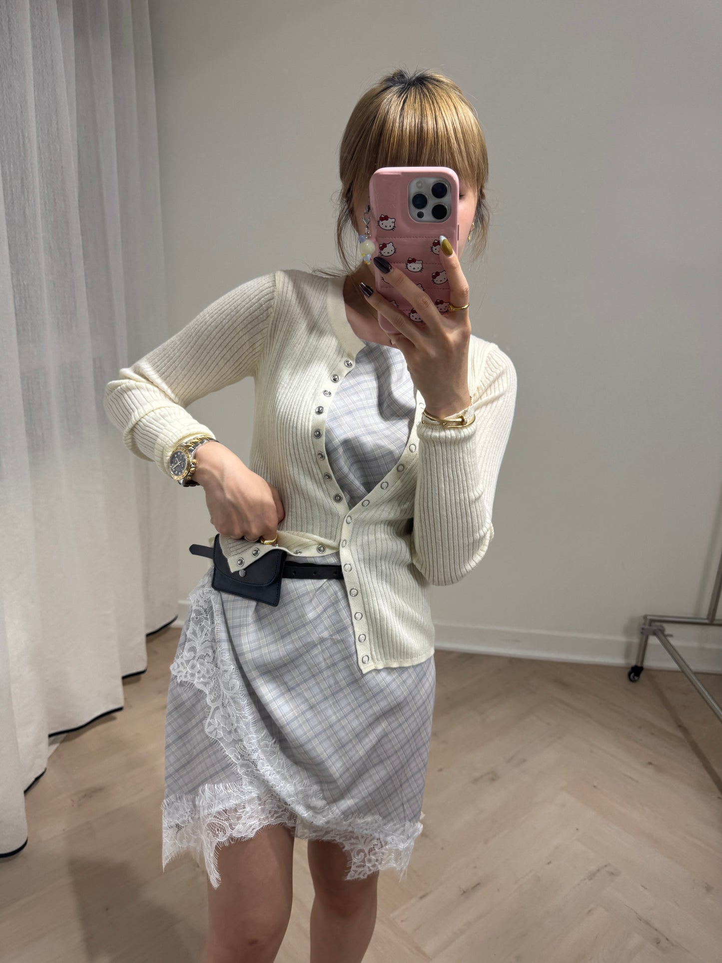 直紋啪鈕線外套 ( 淡黃/灰/紫 )