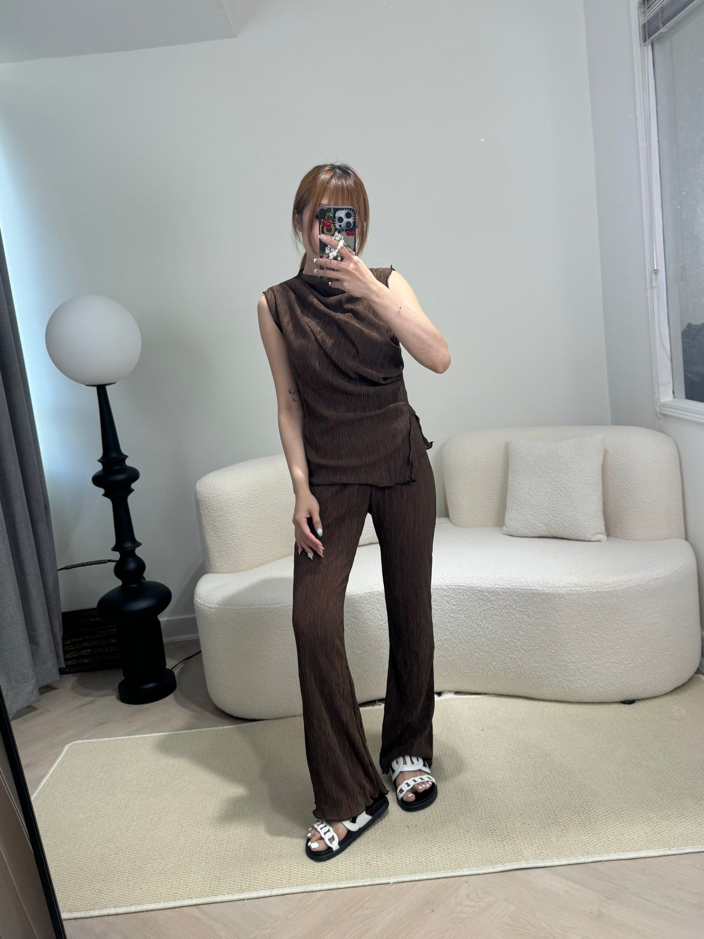 直樹紋背心+長褲套裝 ( 黑/米/啡/灰 )