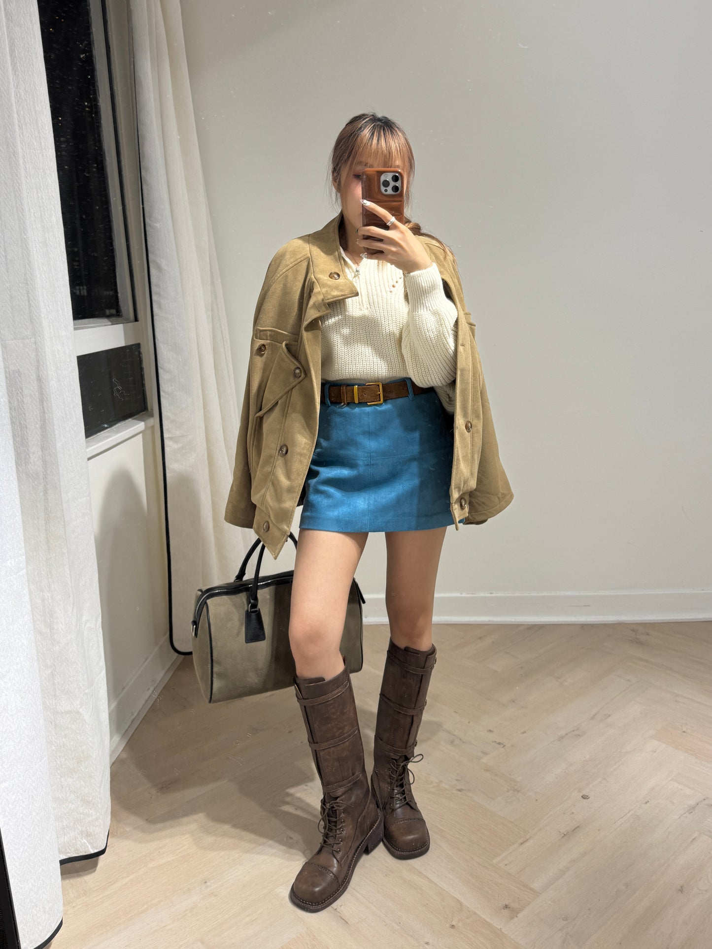 車線麂布裙褲 ( 藍/深啡/淺啡 )