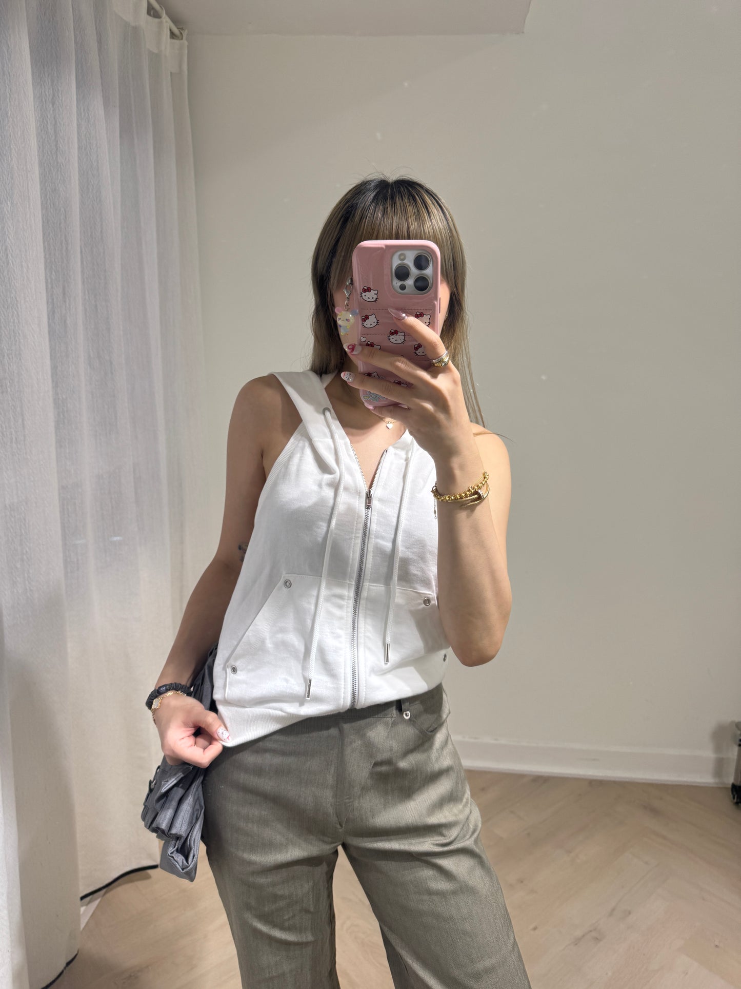 有帽衛衣款棉質背心 ( 黑/白/灰/杏/藍 )