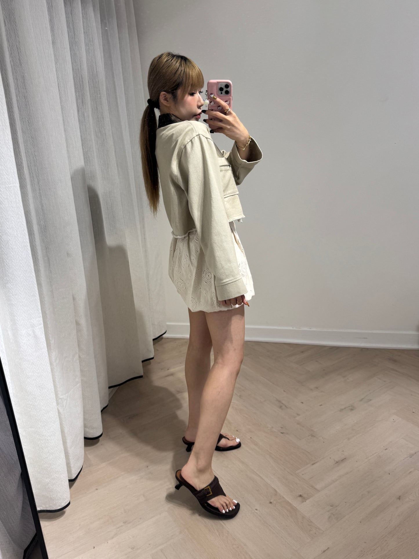 併啡領短身拉鍊外套 ( 杏/粉 )