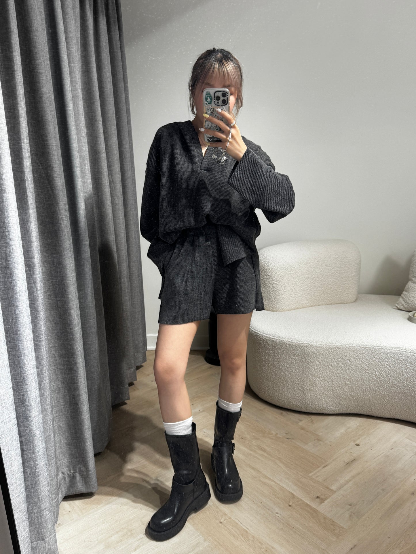 雙扣真皮黑色中BOOT