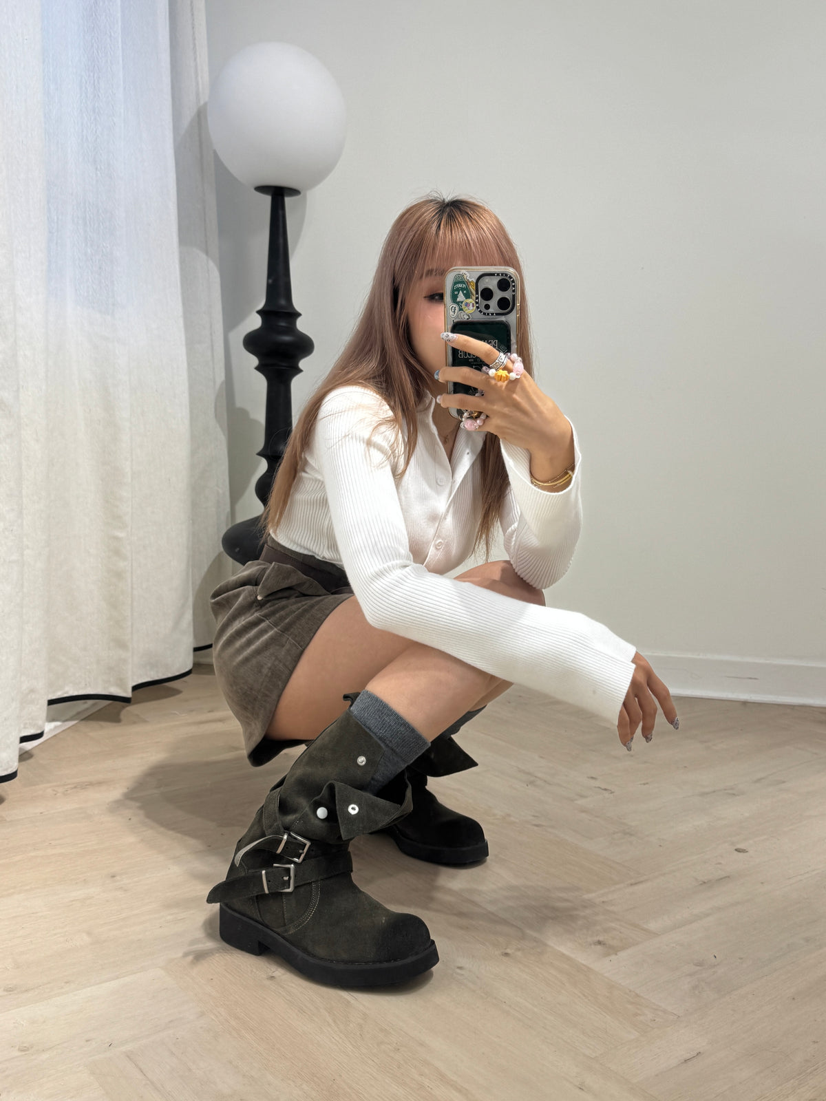 真皮擦色啪扣短BOOT