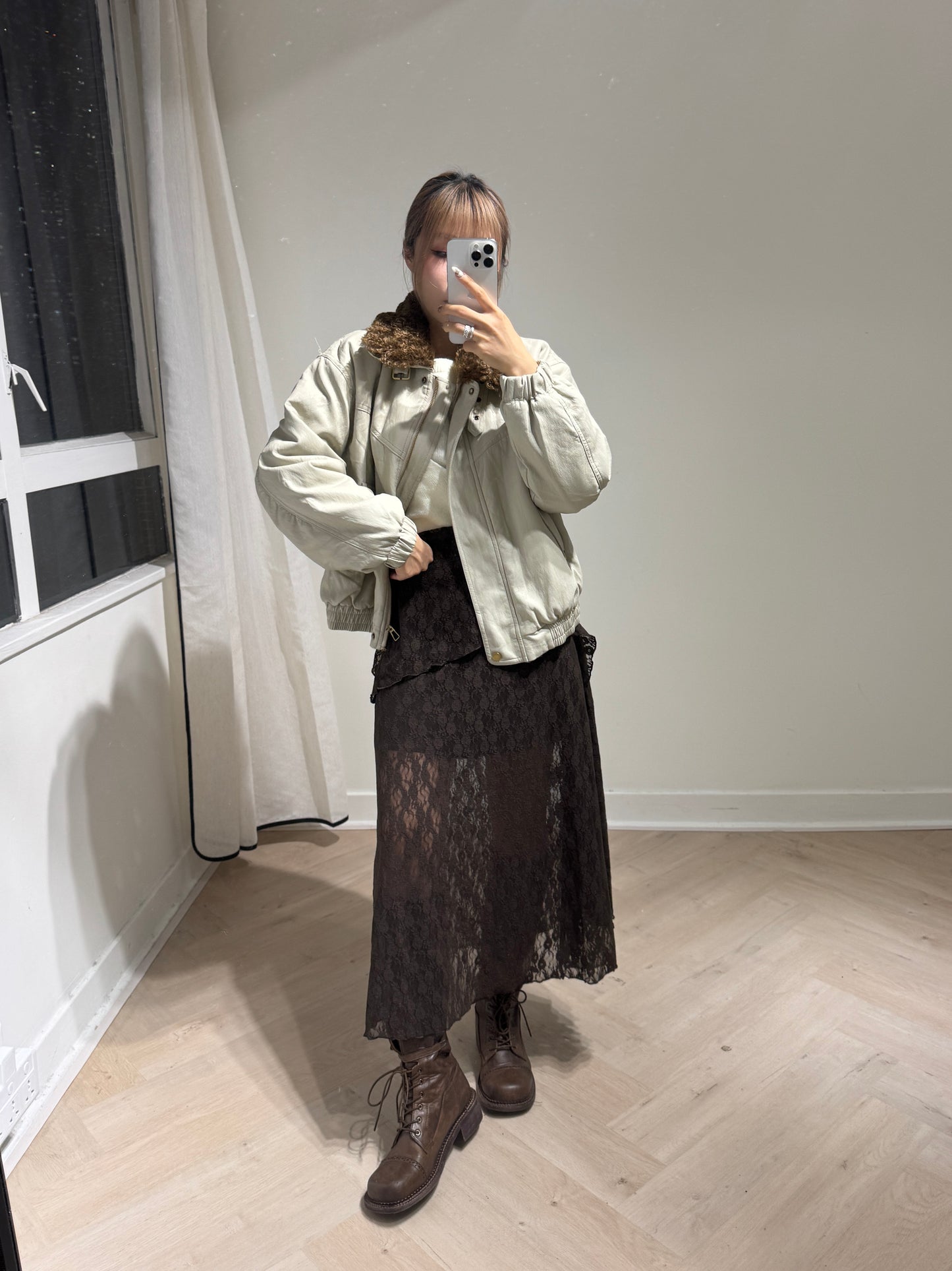 毛領仿皮外套 ( 米/黑/深啡 )