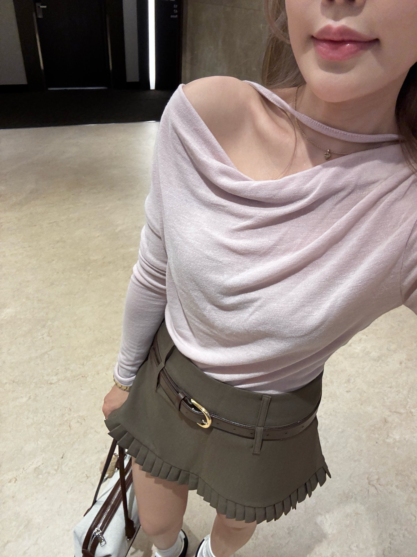 挺西裝料雙層百摺裙褲 ( 灰/啡 )