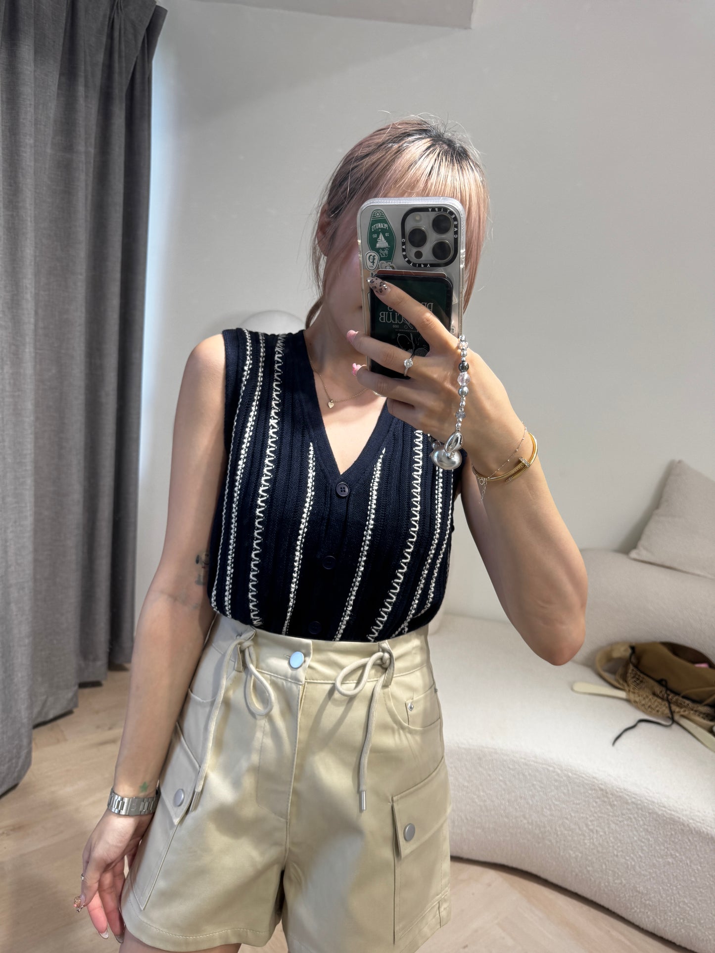 白線紋馬甲背心 ( 啡/寶藍 )