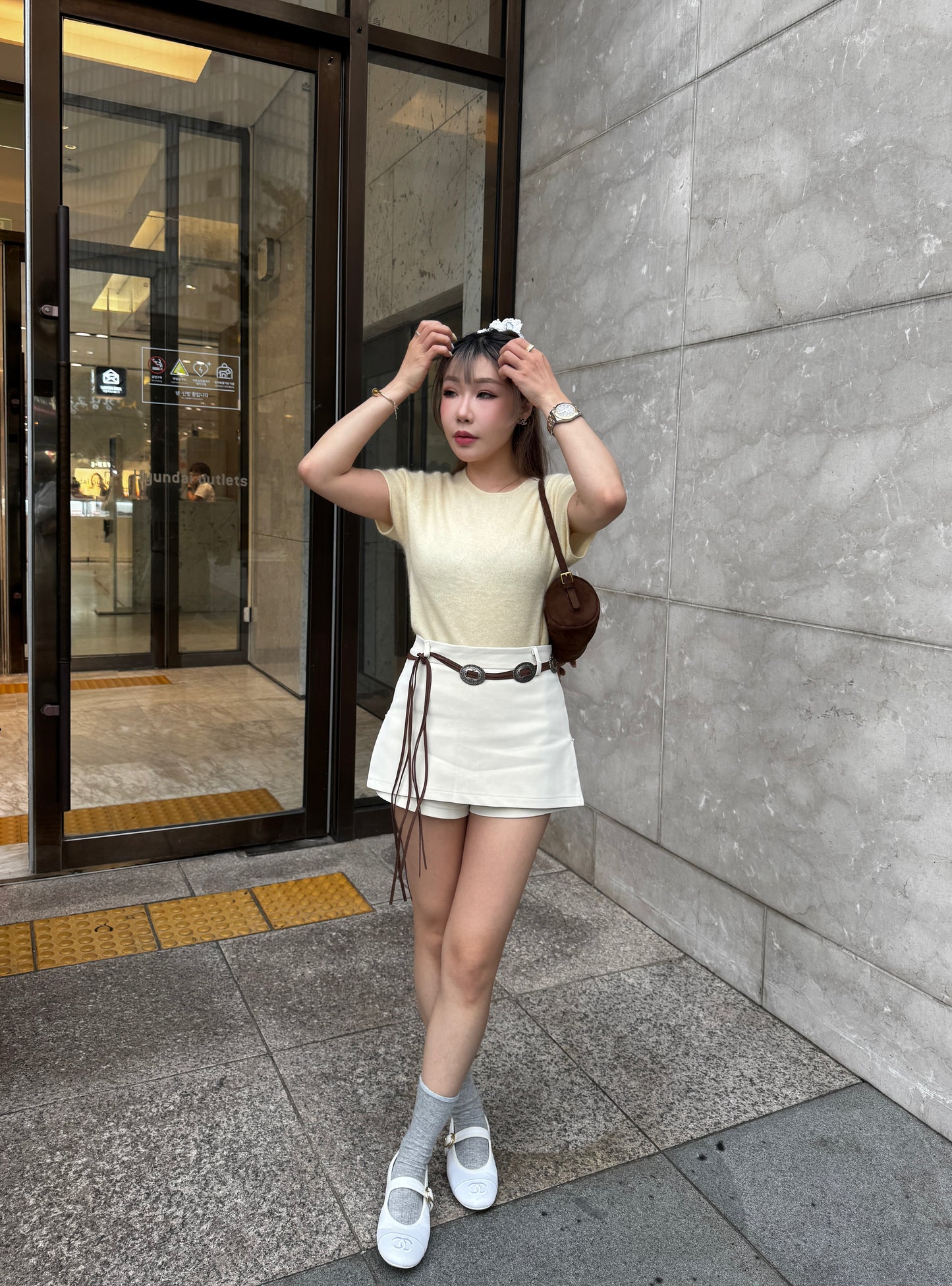 羊毛親膚短袖線上衣 ( 灰/白/粉/黃/藍 )