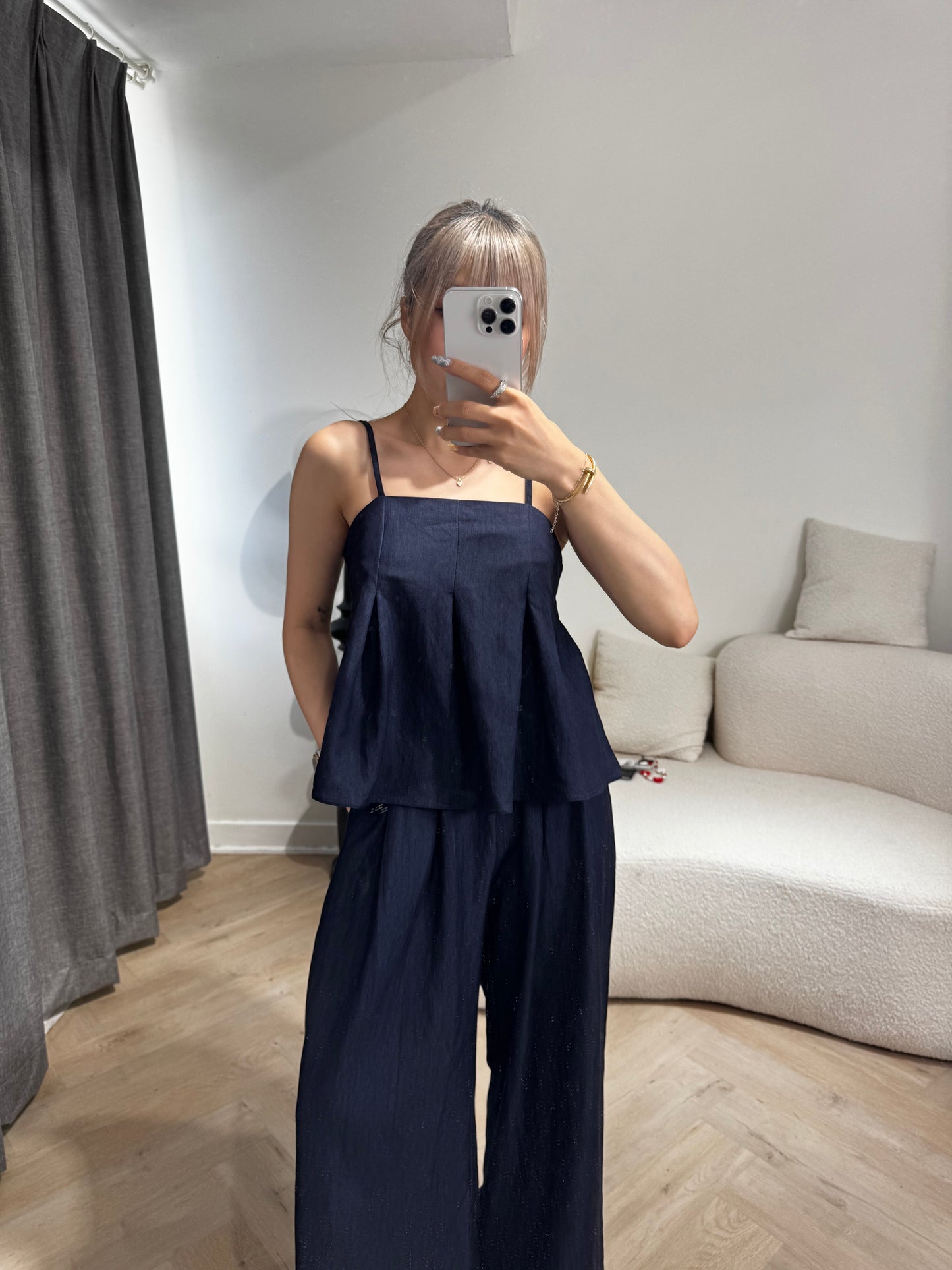 牛仔背心 + 長褲套裝SET ( 深/淺 )