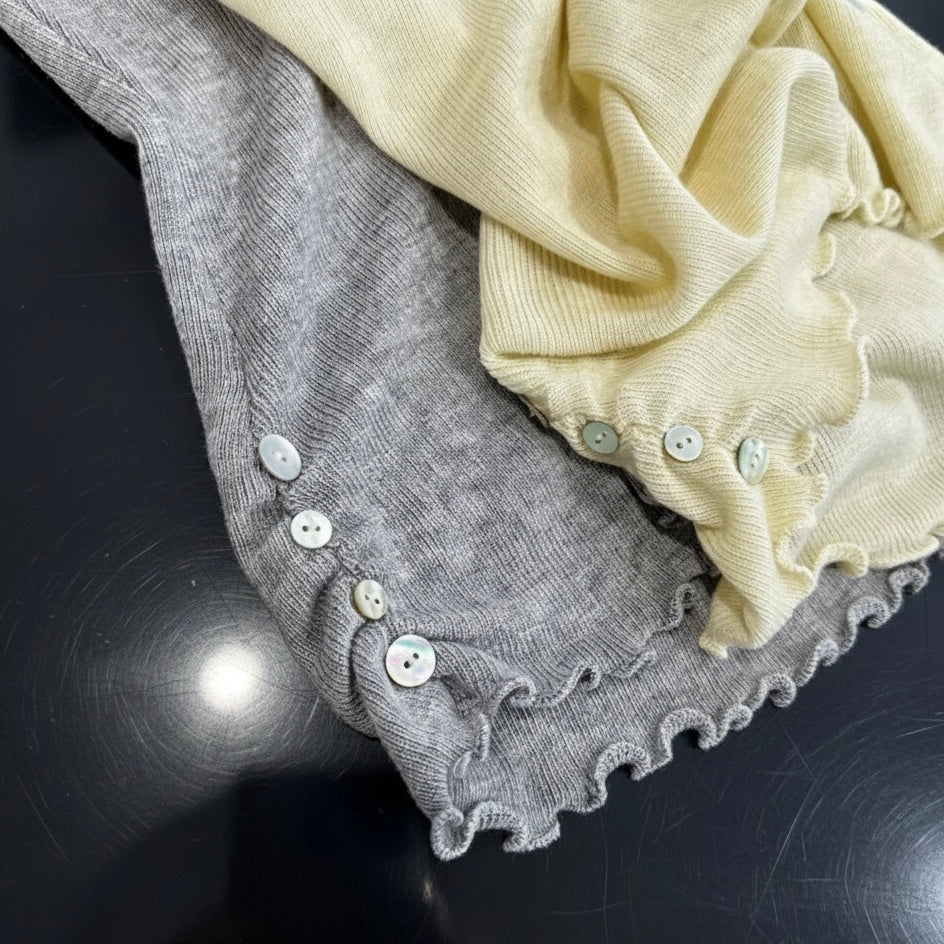 皺褶木耳顯瘦彈性上衣 ( 黃/灰 )