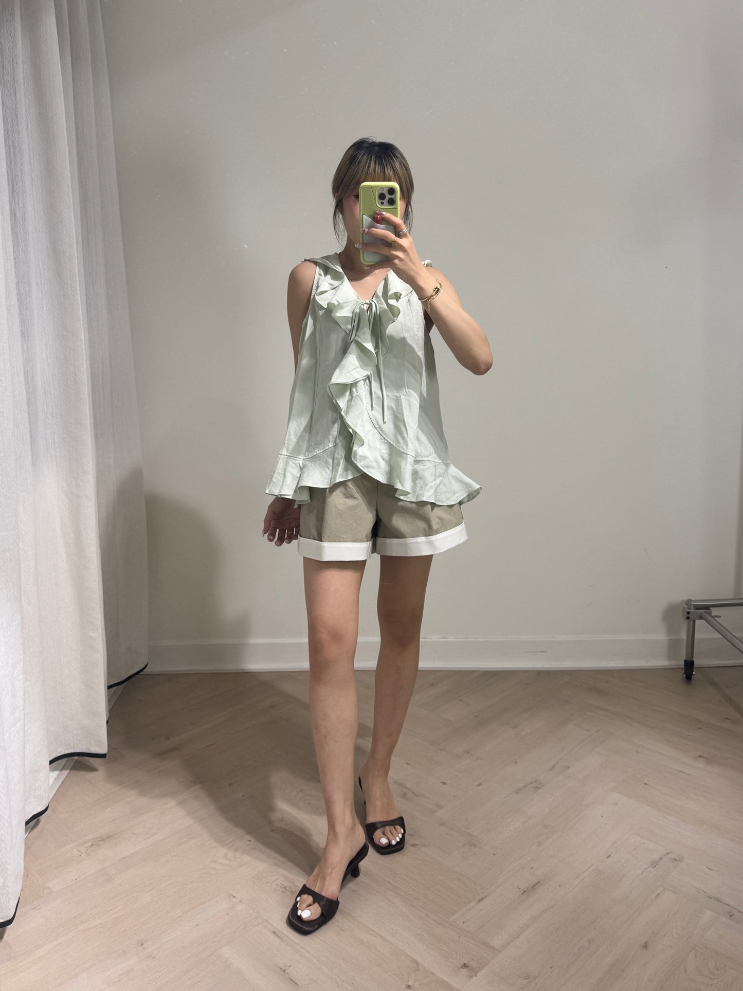 RUFFLE中長款背心 ( 淺綠/粉藍 )