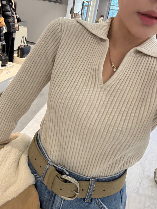 暗直紋POLO上衣 ( 米杏/深啡/深灰 )