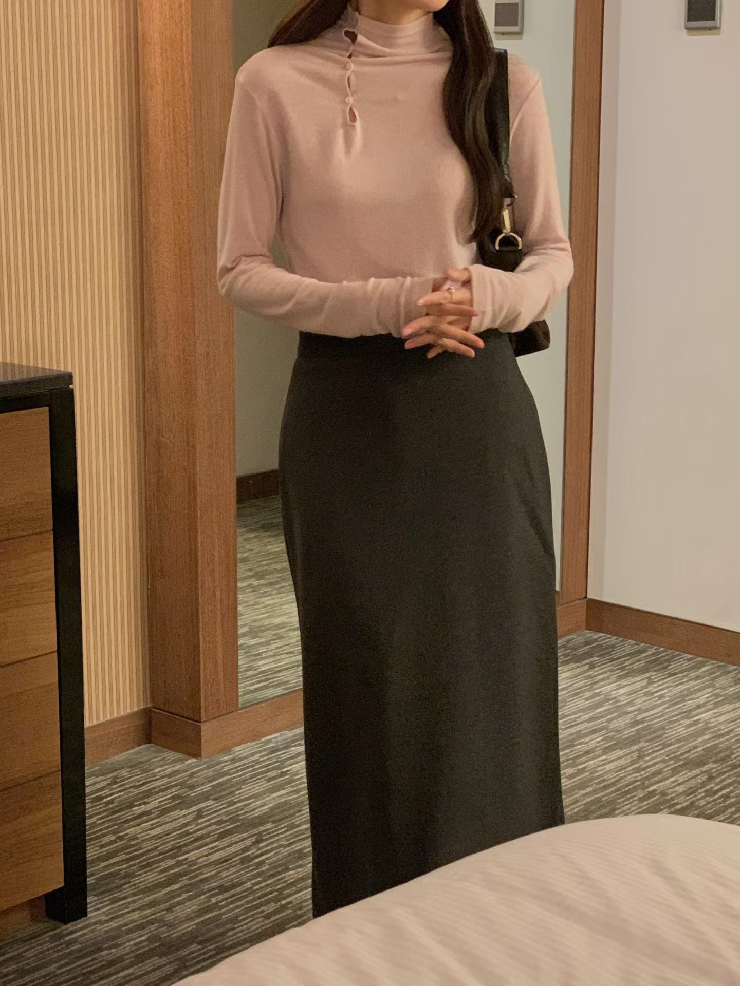 鈕扣薄料上衣 ( 深灰/白/粉 )