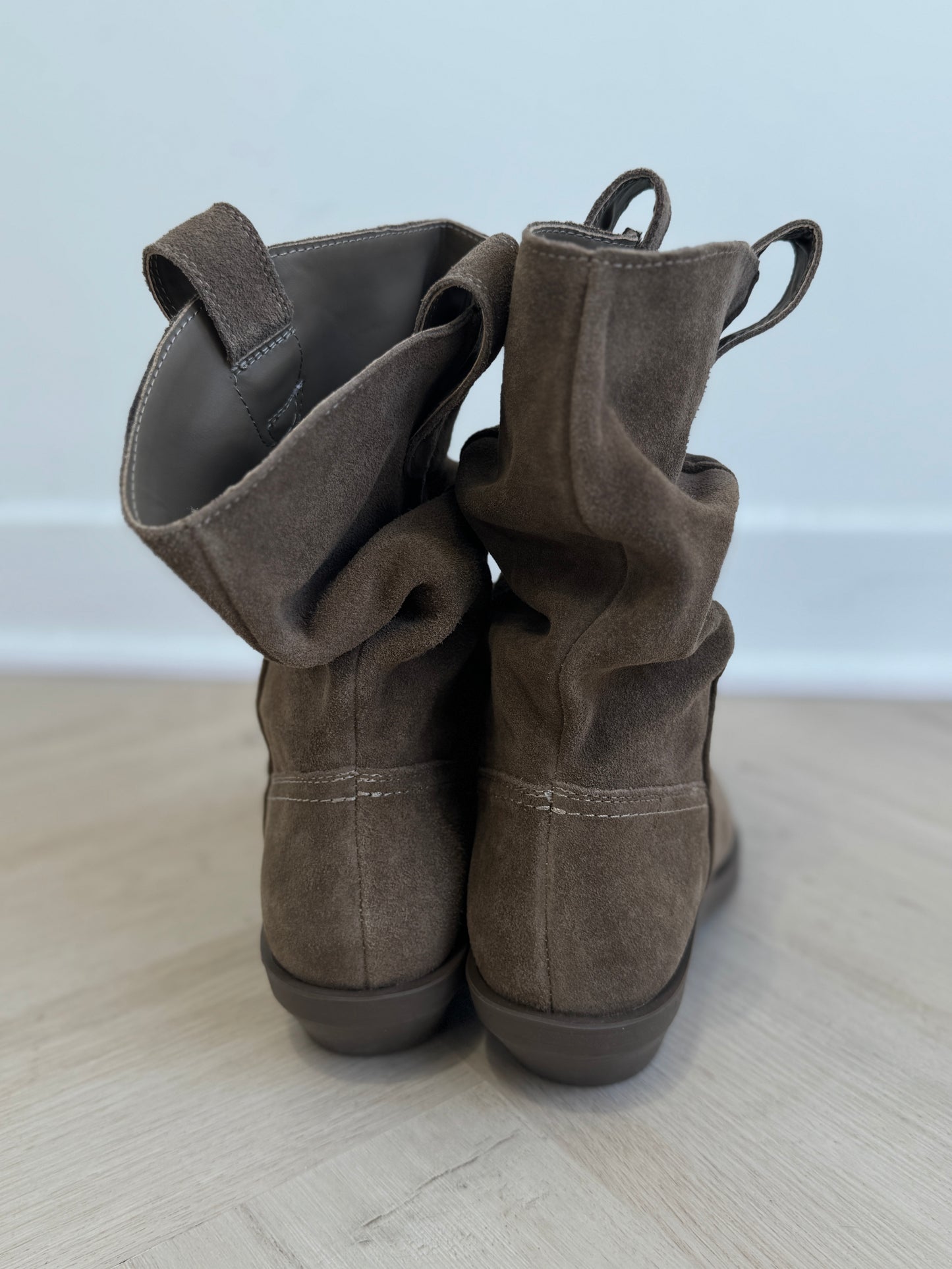 真皮麂皮皺褶尖頭短BOOT