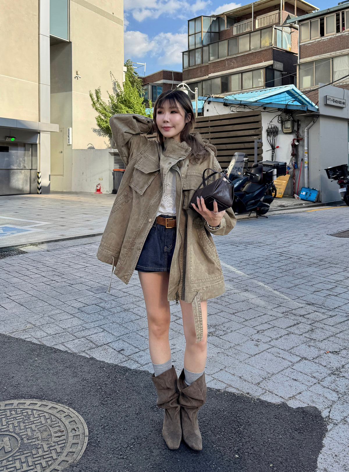 麂布垂感BOOT ( 杏/黑 )