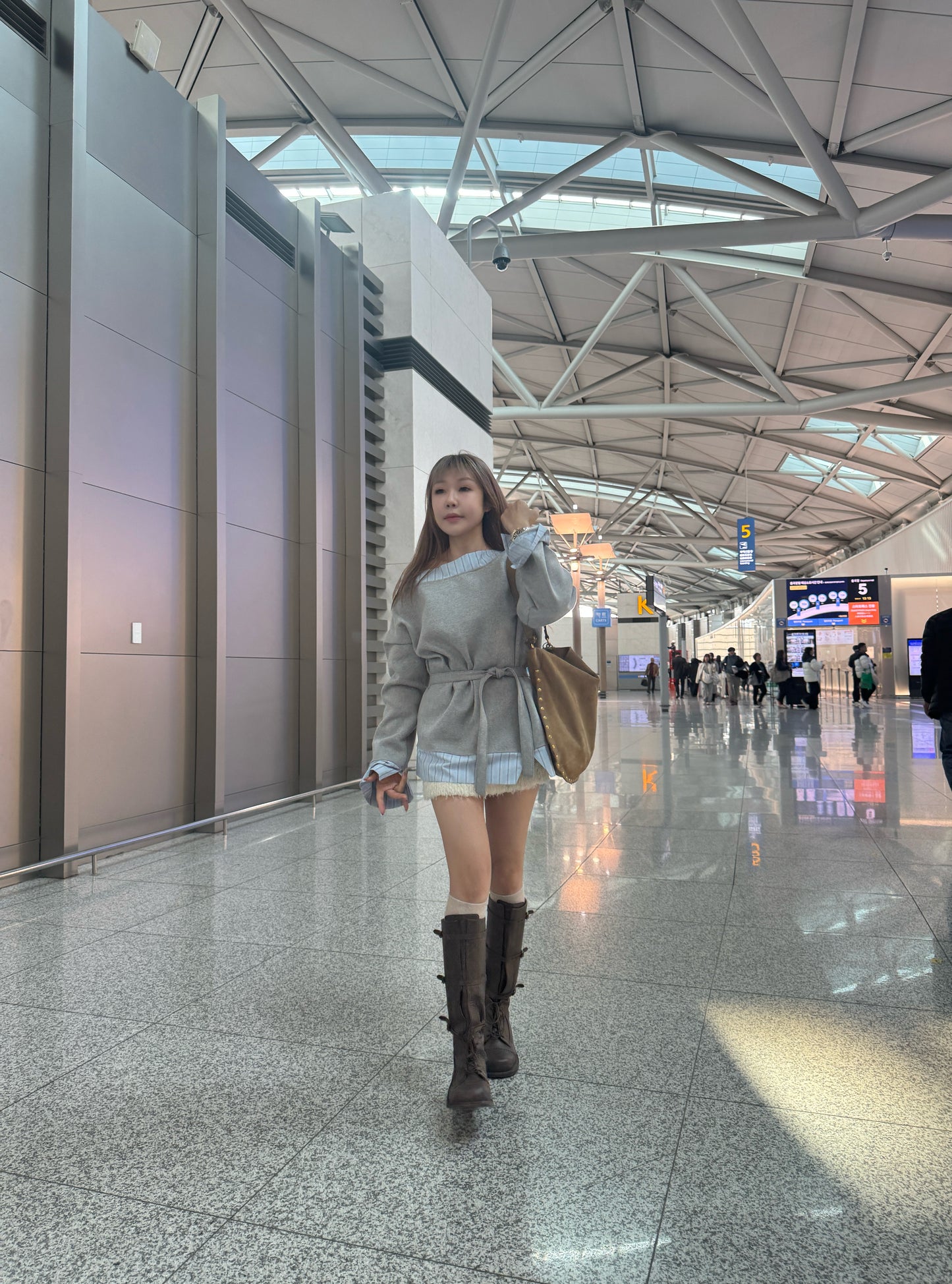 併恤衫邊綁帶衛衣 ( 黑/灰 )