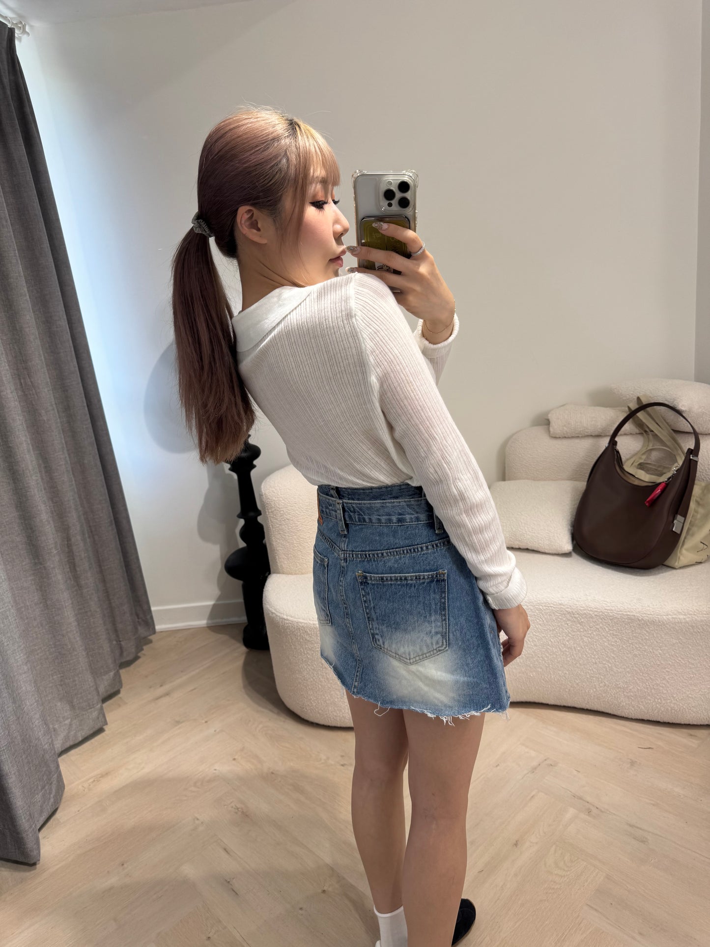 開叉圍牛仔裙褲套裝 ( S/M/L )