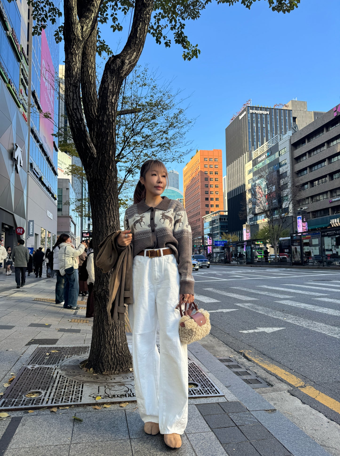 車線彎刀牛仔褲 ( 白/杏/淡綠 )