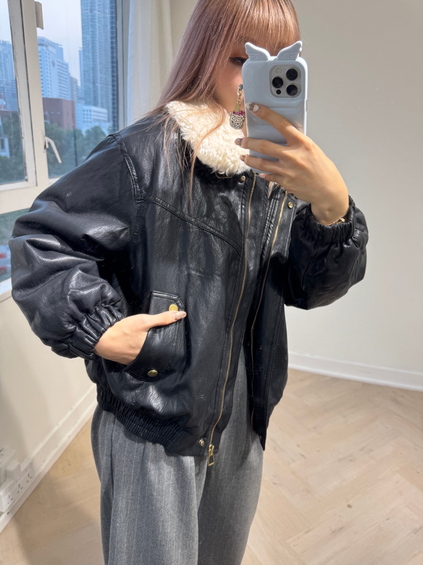 毛領仿皮外套 ( 米/黑/深啡 )